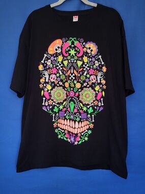 T-shirt XL Skull Neon Colors Day of The Dead Cotton  Festival